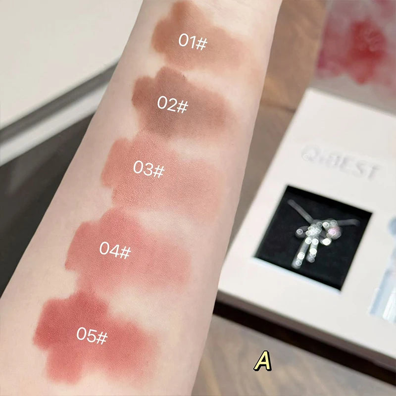 QIBEST 6Pcs/Box Matte Velvet Lipstick Sets Lasting Lip Glaze Kits Moisturizing Mirror Watery Lipgloss Makeup Set Necklace Gift