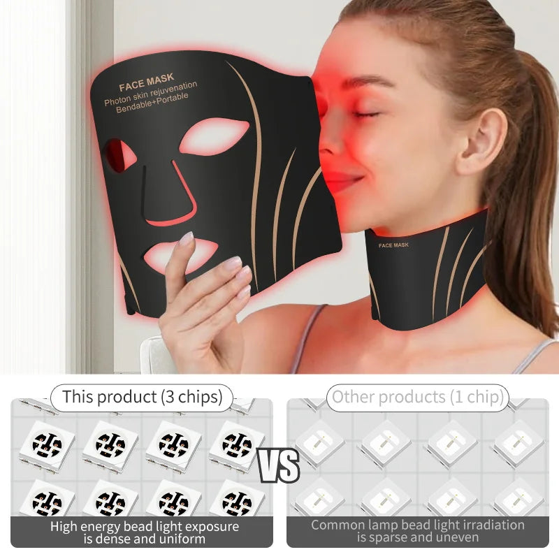 Silicone LED 7 Colors Facial Neck Mask Whitening Skin Acne Blemish Firming Skin Deep Repair  Remove Wrinkles Beauty Mask Device
