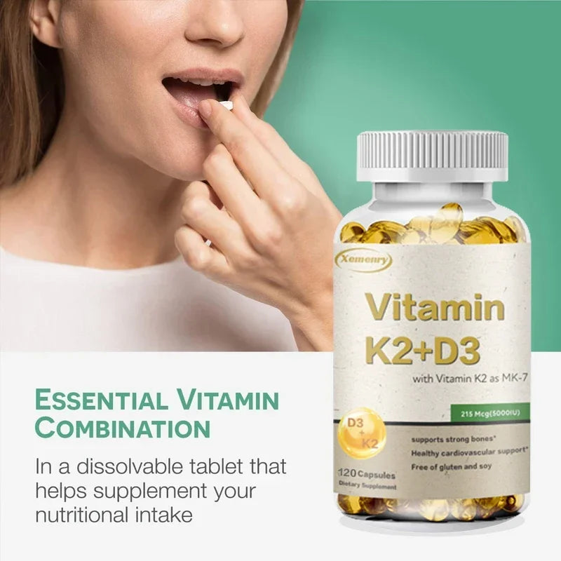 Vitamin K2 + D3 Supplement - Promotes Calcium Absorption, Helps Promote Bone, Teeth, Joints, Heart Immune Health Supplement