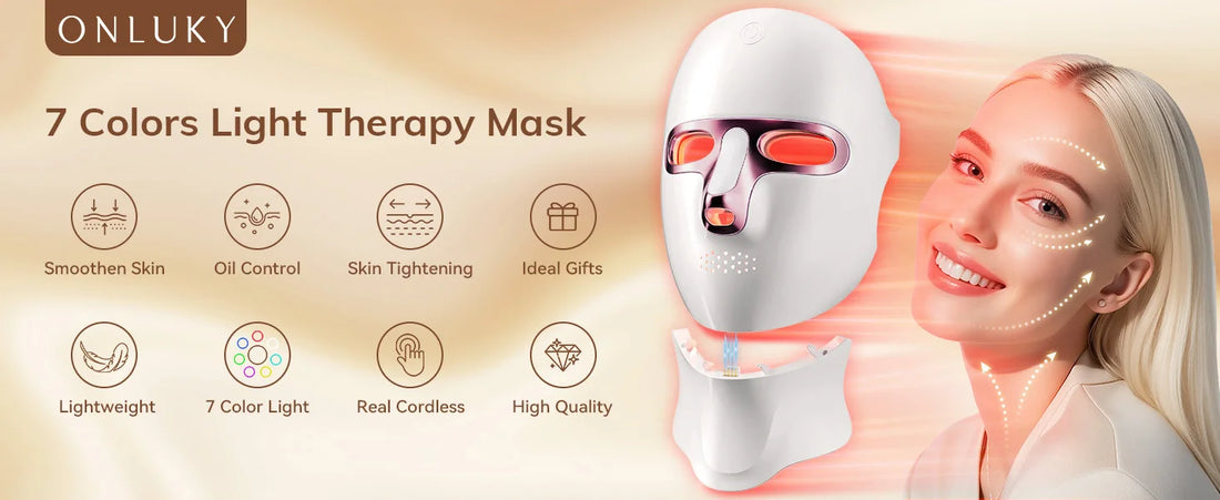 USB Rechargeable LED Face Mask Therapy Red Light Therapy Face Mask with Neck Therapy Mask for Home Working Travel Yoga Sleep
