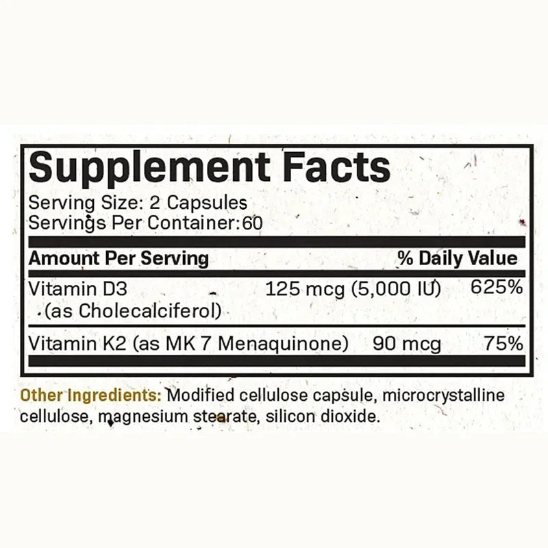 Vitamin K2 + D3 Supplement - Promotes Calcium Absorption, Helps Promote Bone, Teeth, Joints, Heart Immune Health Supplement