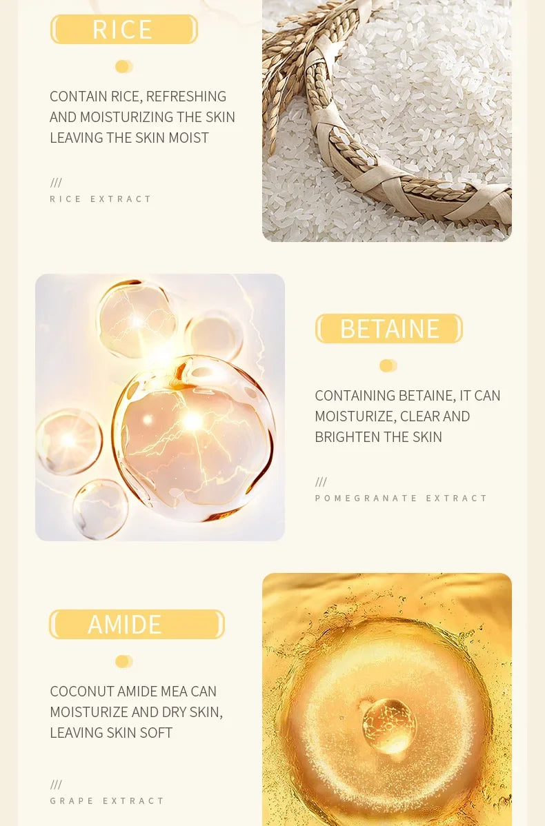 Rice Raw Pulp Facial Cleanser Face Wash Foam skincare Moisturizing Skin Brightening Rejuvenation Face Cleanser Skin Care