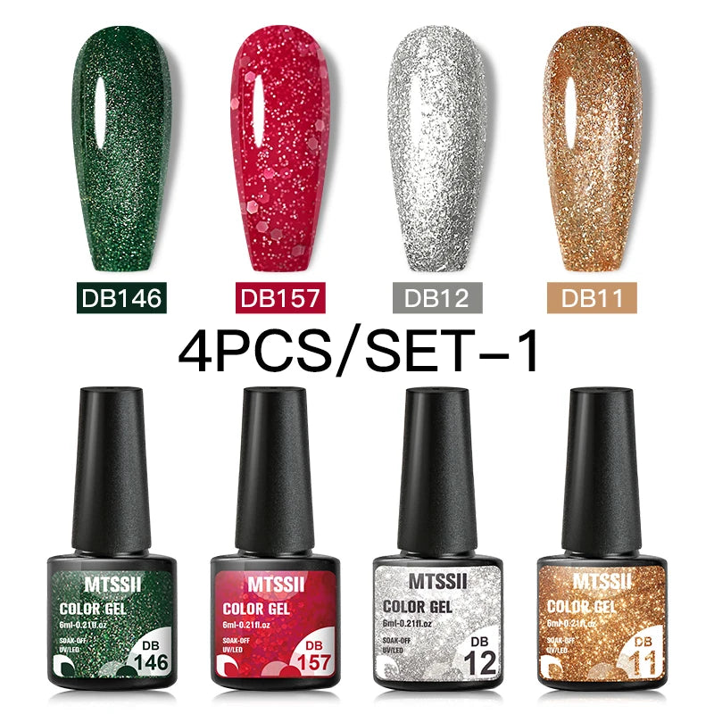 Mtssii 10Pcs/Set Christmas Gel Nail Polish Nail Art Sparkle Gold Red Green Gel Polish Varnish Semi Permanen Gel New Year Nail