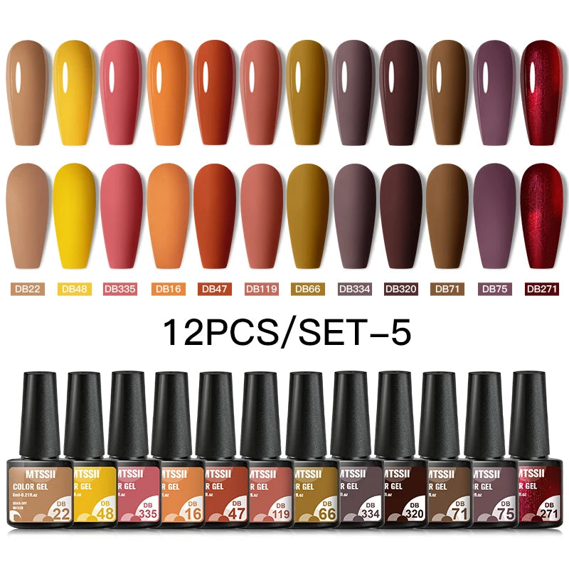 Mtssii 10Pcs/Set Christmas Gel Nail Polish Nail Art Sparkle Gold Red Green Gel Polish Varnish Semi Permanen Gel New Year Nail