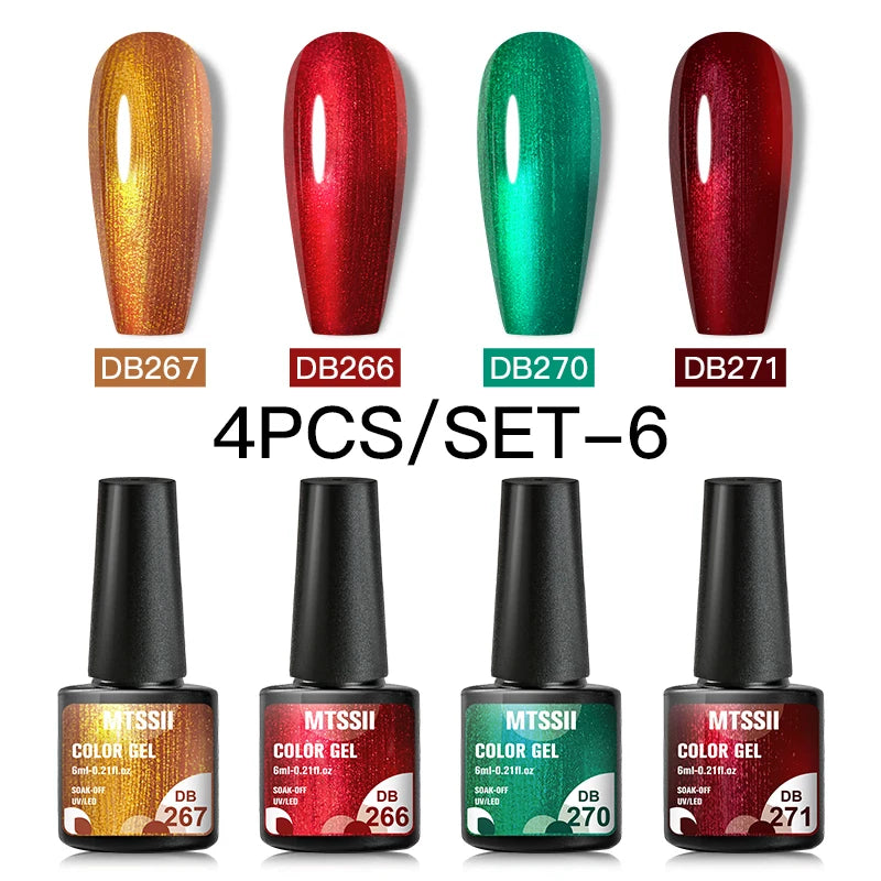 Mtssii 10Pcs/Set Christmas Gel Nail Polish Nail Art Sparkle Gold Red Green Gel Polish Varnish Semi Permanen Gel New Year Nail